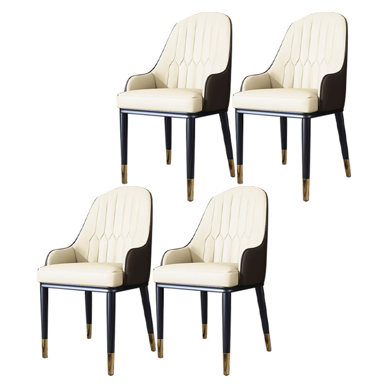 Metal Scandinavian Style Dining Side Chair Dining Room Padded Solid Back Chair with Arm White-Brown 4 Piece Set Clearhalo ' kitchen&dining_furn' 'Dining Chairs' 'Dining Tables & Seating' 'dining_chair' 'furn' 'furn_dining_chair' 'Furniture' 'furniture_dining_chair' 'Kitchen & Dining Furniture' 'kitchen' 4008644