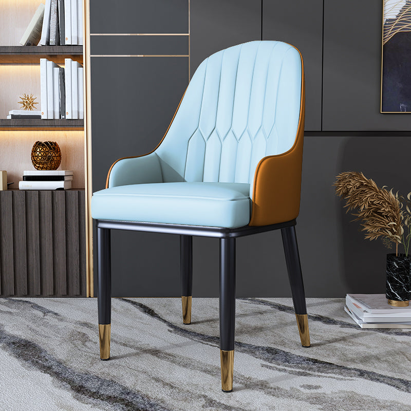 Metal Scandinavian Style Dining Side Chair Dining Room Padded Solid Back Chair with Arm Blue-Orange 1 Piece Clearhalo ' kitchen&dining_furn' 'Dining Chairs' 'Dining Tables & Seating' 'dining_chair' 'furn' 'furn_dining_chair' 'Furniture' 'furniture_dining_chair' 'Kitchen & Dining Furniture' 'kitchen' 4008648