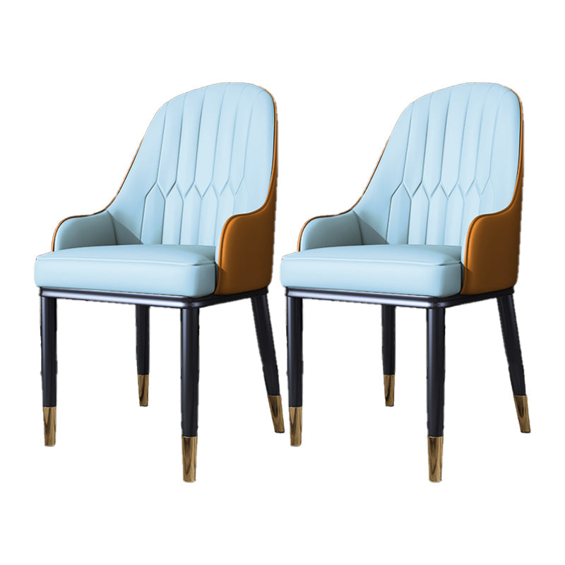 Metal Scandinavian Style Dining Side Chair Dining Room Padded Solid Back Chair with Arm Blue-Orange 2 Piece Set Clearhalo ' kitchen&dining_furn' 'Dining Chairs' 'Dining Tables & Seating' 'dining_chair' 'furn' 'furn_dining_chair' 'Furniture' 'furniture_dining_chair' 'Kitchen & Dining Furniture' 'kitchen' 4008649