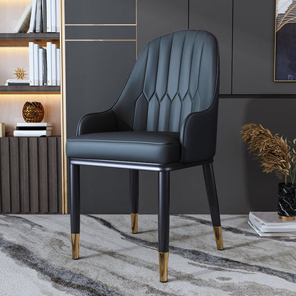 Metal Scandinavian Style Dining Side Chair Dining Room Padded Solid Back Chair with Arm Black 1 Piece Clearhalo ' kitchen&dining_furn' 'Dining Chairs' 'Dining Tables & Seating' 'dining_chair' 'furn' 'furn_dining_chair' 'Furniture' 'furniture_dining_chair' 'Kitchen & Dining Furniture' 'kitchen' 4008654