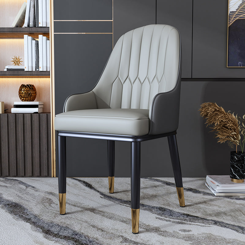 Metal Scandinavian Style Dining Side Chair Dining Room Padded Solid Back Chair with Arm Grey 1 Piece Clearhalo ' kitchen&dining_furn' 'Dining Chairs' 'Dining Tables & Seating' 'dining_chair' 'furn' 'furn_dining_chair' 'Furniture' 'furniture_dining_chair' 'Kitchen & Dining Furniture' 'kitchen' 4008657