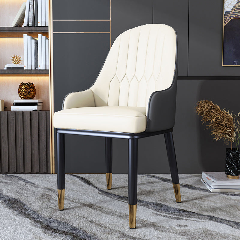 Metal Scandinavian Style Dining Side Chair Dining Room Padded Solid Back Chair with Arm White-Gray 1 Piece Clearhalo ' kitchen&dining_furn' 'Dining Chairs' 'Dining Tables & Seating' 'dining_chair' 'furn' 'furn_dining_chair' 'Furniture' 'furniture_dining_chair' 'Kitchen & Dining Furniture' 'kitchen' 4008660