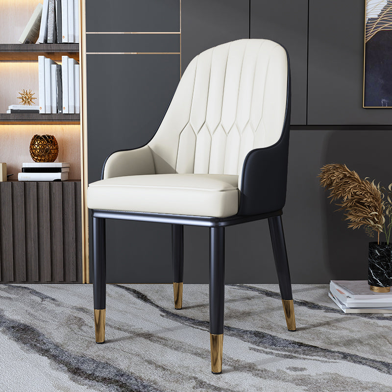 Metal Scandinavian Style Dining Side Chair Dining Room Padded Solid Back Chair with Arm White-Black 1 Piece Clearhalo ' kitchen&dining_furn' 'Dining Chairs' 'Dining Tables & Seating' 'dining_chair' 'furn' 'furn_dining_chair' 'Furniture' 'furniture_dining_chair' 'Kitchen & Dining Furniture' 'kitchen' 4008663