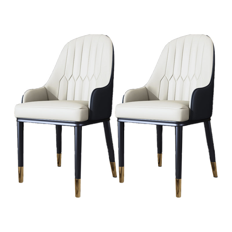 Metal Scandinavian Style Dining Side Chair Dining Room Padded Solid Back Chair with Arm White-Black 2 Piece Set Clearhalo ' kitchen&dining_furn' 'Dining Chairs' 'Dining Tables & Seating' 'dining_chair' 'furn' 'furn_dining_chair' 'Furniture' 'furniture_dining_chair' 'Kitchen & Dining Furniture' 'kitchen' 4008664