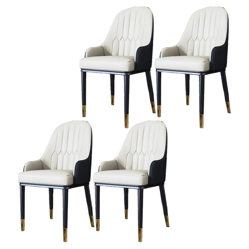 Metal Scandinavian Style Dining Side Chair Dining Room Padded Solid Back Chair with Arm White-Black 4 Piece Set Clearhalo ' kitchen&dining_furn' 'Dining Chairs' 'Dining Tables & Seating' 'dining_chair' 'furn' 'furn_dining_chair' 'Furniture' 'furniture_dining_chair' 'Kitchen & Dining Furniture' 'kitchen' 4008665