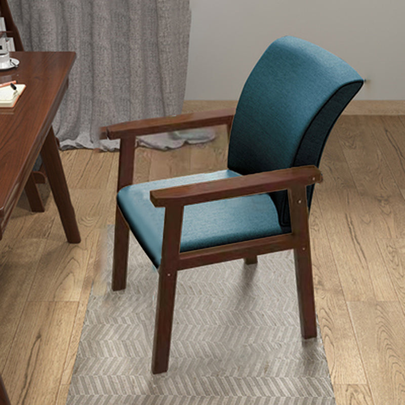 Indoor Contemporary Arm Chair Solid Back Upholstered Wood Single Dining Room Chair Blue Walnut Clearhalo ' kitchen&dining_furn' 'Dining Chairs' 'Dining Tables & Seating' 'dining_chair' 'furn' 'furn_dining_chair' 'Furniture' 'furniture_dining_chair' 'Kitchen & Dining Furniture' 'kitchen' 4008828