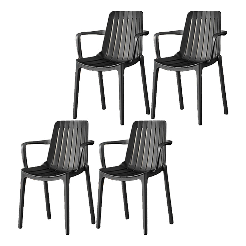 Contemporary Style Kitchen Dining Chairs Plastic Dining Stackable Arm Chairs Black 4 Piece Set Clearhalo ' kitchen&dining_furn' 'Dining Chairs' 'Dining Tables & Seating' 'dining_chair' 'furn' 'furn_dining_chair' 'Furniture' 'furniture_dining_chair' 'Kitchen & Dining Furniture' 'kitchen' 4008859