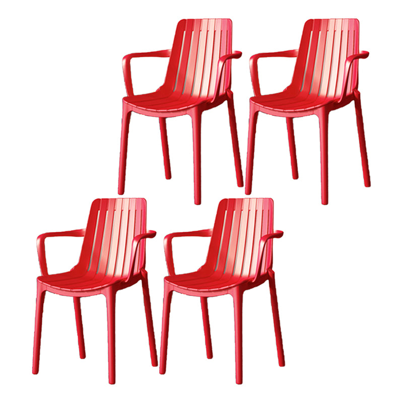Contemporary Style Kitchen Dining Chairs Plastic Dining Stackable Arm Chairs Red 4 Piece Set Clearhalo ' kitchen&dining_furn' 'Dining Chairs' 'Dining Tables & Seating' 'dining_chair' 'furn' 'furn_dining_chair' 'Furniture' 'furniture_dining_chair' 'Kitchen & Dining Furniture' 'kitchen' 4008862