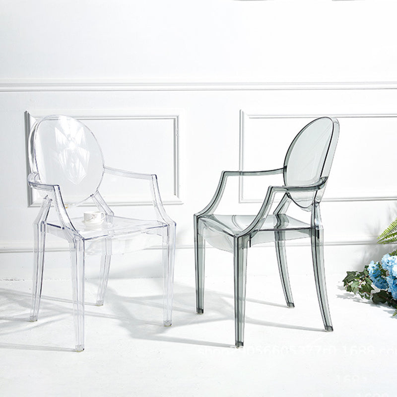 Contemporary Plastic Restaurant Arm Chair Transparent Open Back Dining Chair (Set of 4) Clearhalo ' kitchen&dining_furn' 'Dining Chairs' 'Dining Tables & Seating' 'dining_chair' 'furn' 'furn_dining_chair' 'Furniture' 'furniture_dining_chair' 'Kitchen & Dining Furniture' 'kitchen' 4008874