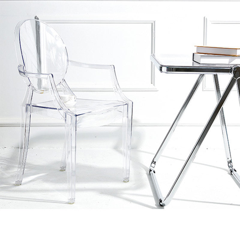 Contemporary Plastic Restaurant Arm Chair Transparent Open Back Dining Chair (Set of 4) Clearhalo ' kitchen&dining_furn' 'Dining Chairs' 'Dining Tables & Seating' 'dining_chair' 'furn' 'furn_dining_chair' 'Furniture' 'furniture_dining_chair' 'Kitchen & Dining Furniture' 'kitchen' 4008883