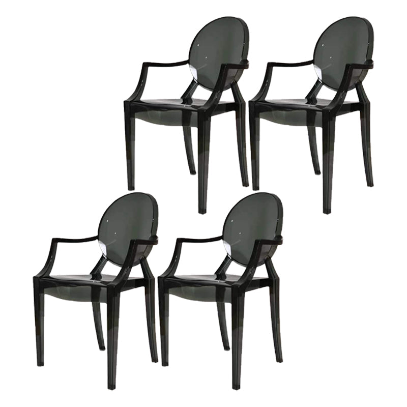 Contemporary Plastic Restaurant Arm Chair Transparent Open Back Dining Chair (Set of 4) Dark Gray Clearhalo ' kitchen&dining_furn' 'Dining Chairs' 'Dining Tables & Seating' 'dining_chair' 'furn' 'furn_dining_chair' 'Furniture' 'furniture_dining_chair' 'Kitchen & Dining Furniture' 'kitchen' 4008884