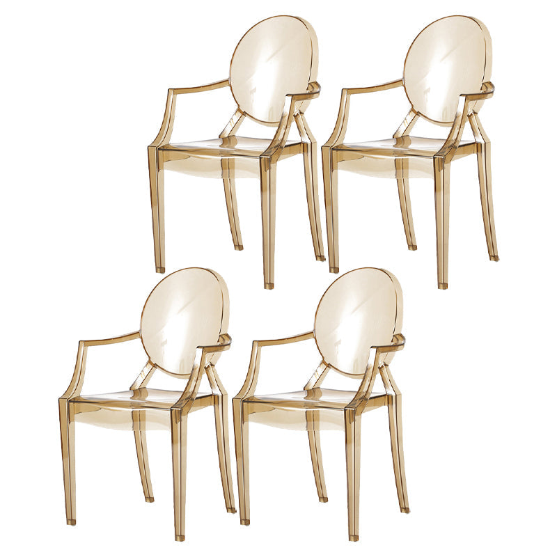 Contemporary Plastic Restaurant Arm Chair Transparent Open Back Dining Chair (Set of 4) Amber Clearhalo ' kitchen&dining_furn' 'Dining Chairs' 'Dining Tables & Seating' 'dining_chair' 'furn' 'furn_dining_chair' 'Furniture' 'furniture_dining_chair' 'Kitchen & Dining Furniture' 'kitchen' 4008887