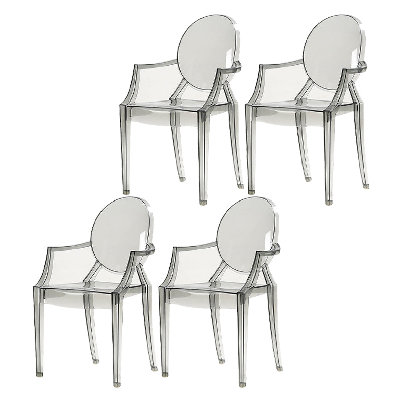Contemporary Plastic Restaurant Arm Chair Transparent Open Back Dining Chair (Set of 4) Smoke Gray Clearhalo ' kitchen&dining_furn' 'Dining Chairs' 'Dining Tables & Seating' 'dining_chair' 'furn' 'furn_dining_chair' 'Furniture' 'furniture_dining_chair' 'Kitchen & Dining Furniture' 'kitchen' 4008888