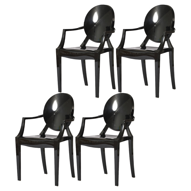 Contemporary Plastic Restaurant Arm Chair Transparent Open Back Dining Chair (Set of 4) Black Clearhalo ' kitchen&dining_furn' 'Dining Chairs' 'Dining Tables & Seating' 'dining_chair' 'furn' 'furn_dining_chair' 'Furniture' 'furniture_dining_chair' 'Kitchen & Dining Furniture' 'kitchen' 4008889