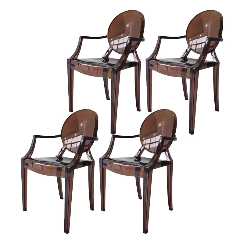 Contemporary Plastic Restaurant Arm Chair Transparent Open Back Dining Chair (Set of 4) Brown Clearhalo ' kitchen&dining_furn' 'Dining Chairs' 'Dining Tables & Seating' 'dining_chair' 'furn' 'furn_dining_chair' 'Furniture' 'furniture_dining_chair' 'Kitchen & Dining Furniture' 'kitchen' 4008890