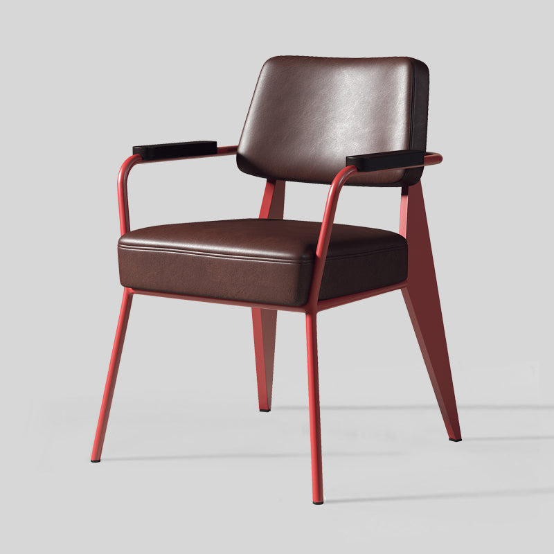 Indoor Scandinavian Arm Chair Open Back Upholstered Metal Dining Room Chair Red Brown 1 Piece Clearhalo ' kitchen&dining_furn' 'Dining Chairs' 'Dining Tables & Seating' 'dining_chair' 'furn' 'furn_dining_chair' 'Furniture' 'furniture_dining_chair' 'Kitchen & Dining Furniture' 'kitchen' 4008906