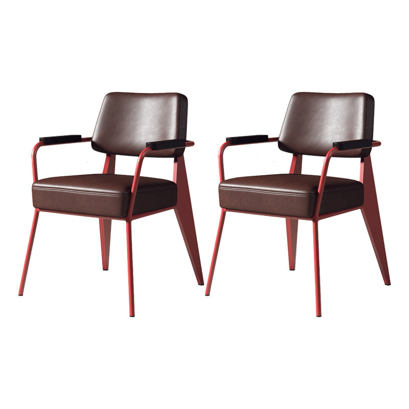 Indoor Scandinavian Arm Chair Open Back Upholstered Metal Dining Room Chair Red Brown 2 Piece Set Clearhalo ' kitchen&dining_furn' 'Dining Chairs' 'Dining Tables & Seating' 'dining_chair' 'furn' 'furn_dining_chair' 'Furniture' 'furniture_dining_chair' 'Kitchen & Dining Furniture' 'kitchen' 4008908