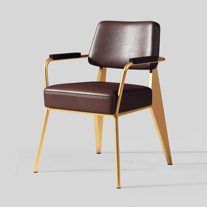 Indoor Scandinavian Arm Chair Open Back Upholstered Metal Dining Room Chair Dark Brown 1 Piece Clearhalo ' kitchen&dining_furn' 'Dining Chairs' 'Dining Tables & Seating' 'dining_chair' 'furn' 'furn_dining_chair' 'Furniture' 'furniture_dining_chair' 'Kitchen & Dining Furniture' 'kitchen' 4008918