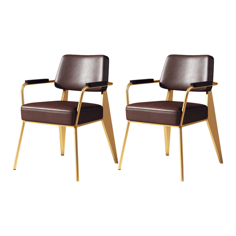 Indoor Scandinavian Arm Chair Open Back Upholstered Metal Dining Room Chair Dark Brown 2 Piece Set Clearhalo ' kitchen&dining_furn' 'Dining Chairs' 'Dining Tables & Seating' 'dining_chair' 'furn' 'furn_dining_chair' 'Furniture' 'furniture_dining_chair' 'Kitchen & Dining Furniture' 'kitchen' 4008919