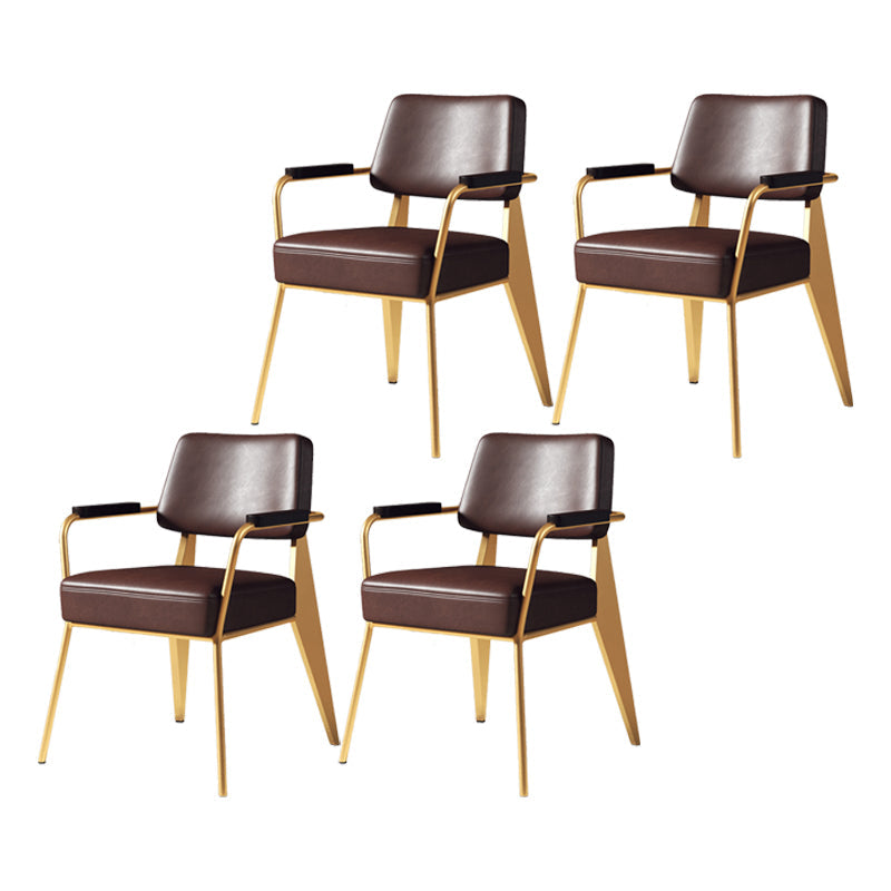 Indoor Scandinavian Arm Chair Open Back Upholstered Metal Dining Room Chair Dark Brown 4 Piece Set Clearhalo ' kitchen&dining_furn' 'Dining Chairs' 'Dining Tables & Seating' 'dining_chair' 'furn' 'furn_dining_chair' 'Furniture' 'furniture_dining_chair' 'Kitchen & Dining Furniture' 'kitchen' 4008920