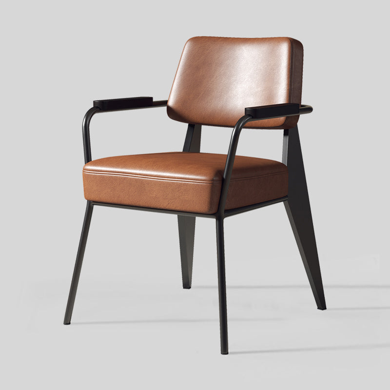 Indoor Scandinavian Arm Chair Open Back Upholstered Metal Dining Room Chair Dark Coffee 1 Piece Clearhalo ' kitchen&dining_furn' 'Dining Chairs' 'Dining Tables & Seating' 'dining_chair' 'furn' 'furn_dining_chair' 'Furniture' 'furniture_dining_chair' 'Kitchen & Dining Furniture' 'kitchen' 4008927