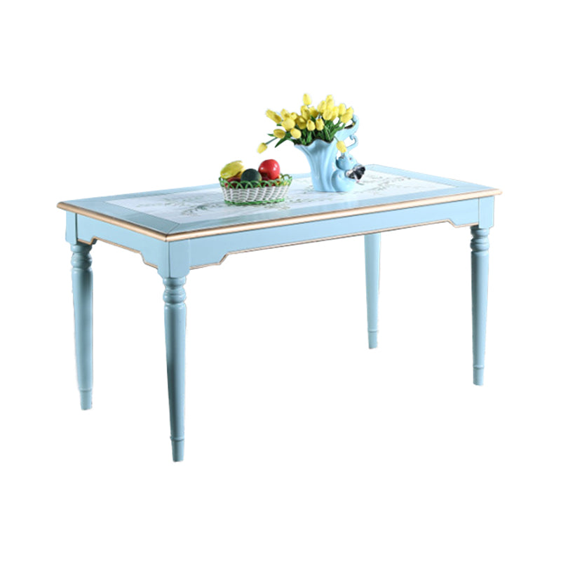 Rectangle 4 Legs Retro Modern Dining Table Two-Color Fixed Table of Solid Wood Blue Without Chairs Clearhalo ' dining_table' 'Dining Tables & Seating' 'Dining Tables' 'furn' 'furn_dining_table' 'Furniture' 'furniture_dining_table' 'Kitchen & Dining Furniture' 'kitchen&dining_furn' 'kitchen' 'kitchen_dining_table' 4020526