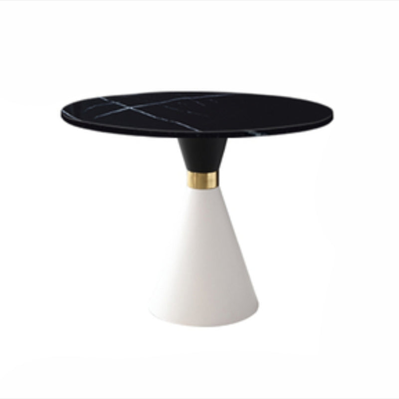 Metal Contemporary Dining Table Marble Table with Pedestal Base Black White Clearhalo ' dining_table' 'Dining Tables & Seating' 'Dining Tables' 'furn' 'furn_dining_table' 'Furniture' 'furniture_dining_table' 'Kitchen & Dining Furniture' 'kitchen&dining_furn' 'kitchen' 'kitchen_dining_table' 4020540