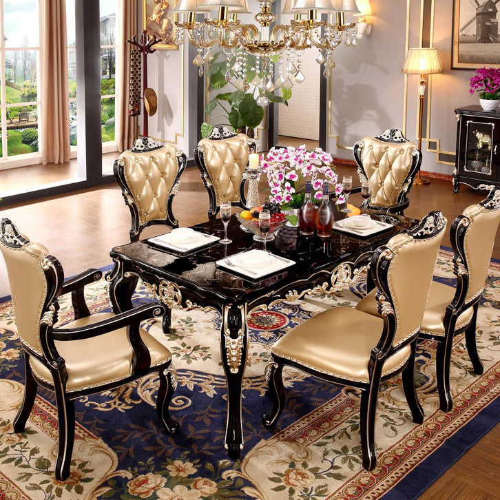 Marble Black Tone Dining Table Victorian 4 Legs Table for Dining Room Clearhalo ' dining_table' 'Dining Tables & Seating' 'Dining Tables' 'furn' 'furn_dining_table' 'Furniture' 'furniture_dining_table' 'Kitchen & Dining Furniture' 'kitchen&dining_furn' 'kitchen' 'kitchen_dining_table' 4020580