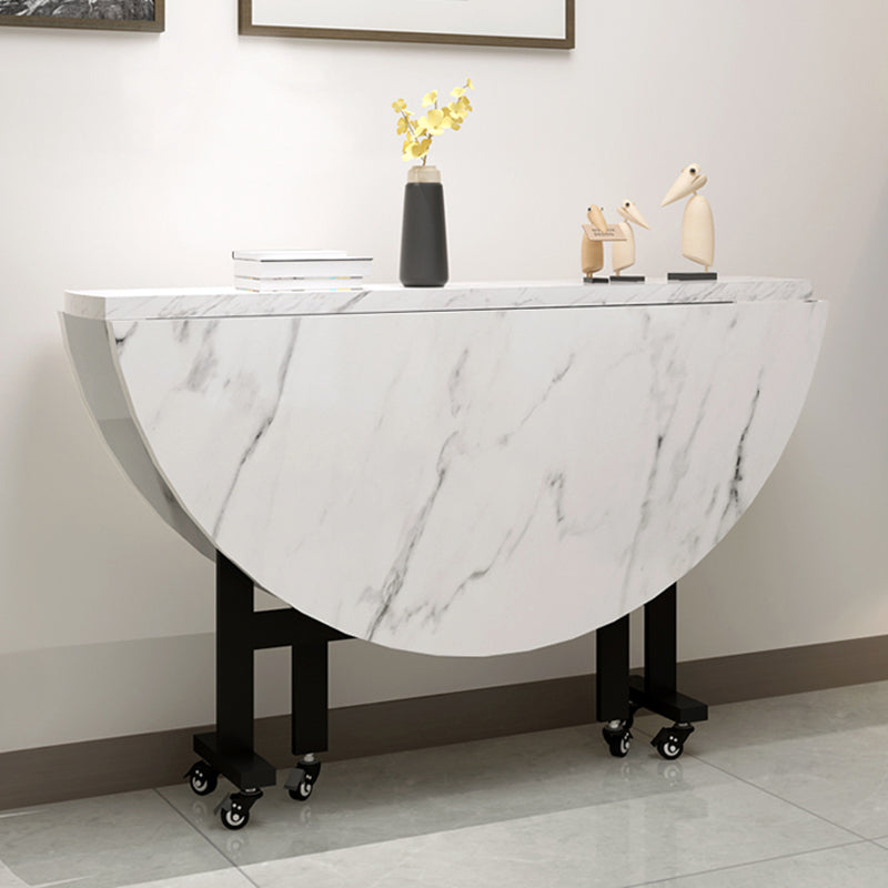 Metal Contemporary Round Dining Table High Gloss White Wood Top Table with Drop Leaf Clearhalo ' dining_table' 'Dining Tables & Seating' 'Dining Tables' 'furn' 'furn_dining_table' 'Furniture' 'furniture_dining_table' 'Kitchen & Dining Furniture' 'kitchen&dining_furn' 'kitchen' 'kitchen_dining_table' 4020615