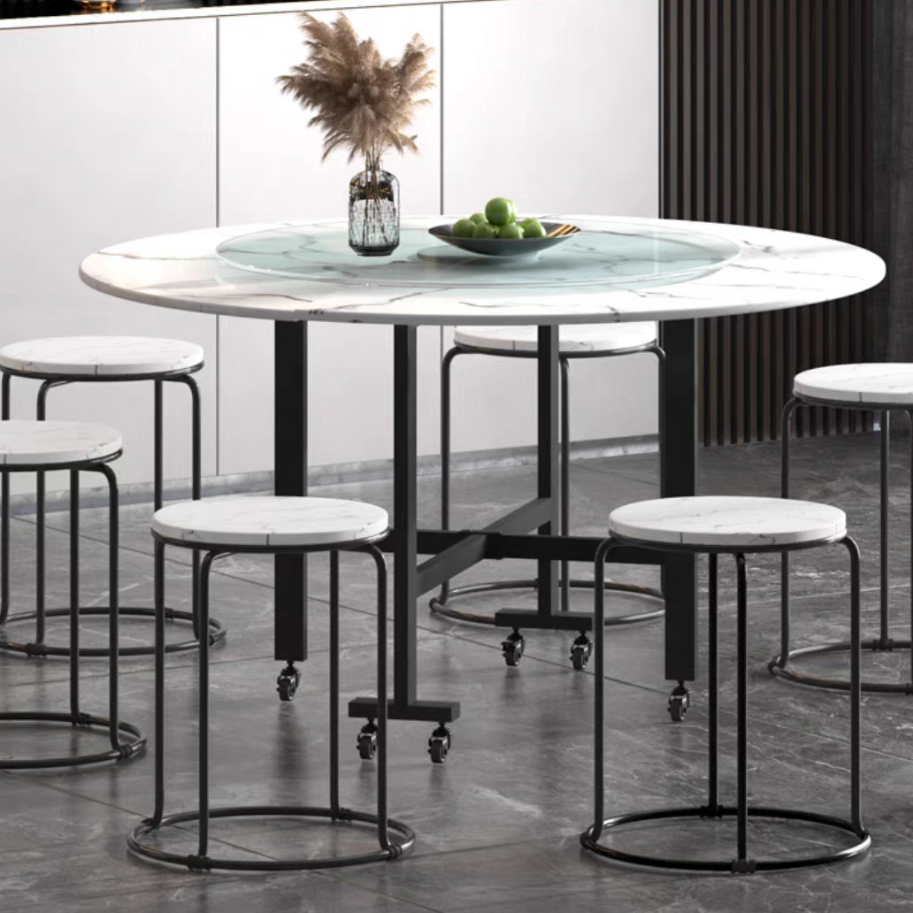 Metal Contemporary Round Dining Table High Gloss White Wood Top Table with Drop Leaf Clearhalo ' dining_table' 'Dining Tables & Seating' 'Dining Tables' 'furn' 'furn_dining_table' 'Furniture' 'furniture_dining_table' 'Kitchen & Dining Furniture' 'kitchen&dining_furn' 'kitchen' 'kitchen_dining_table' 4020616
