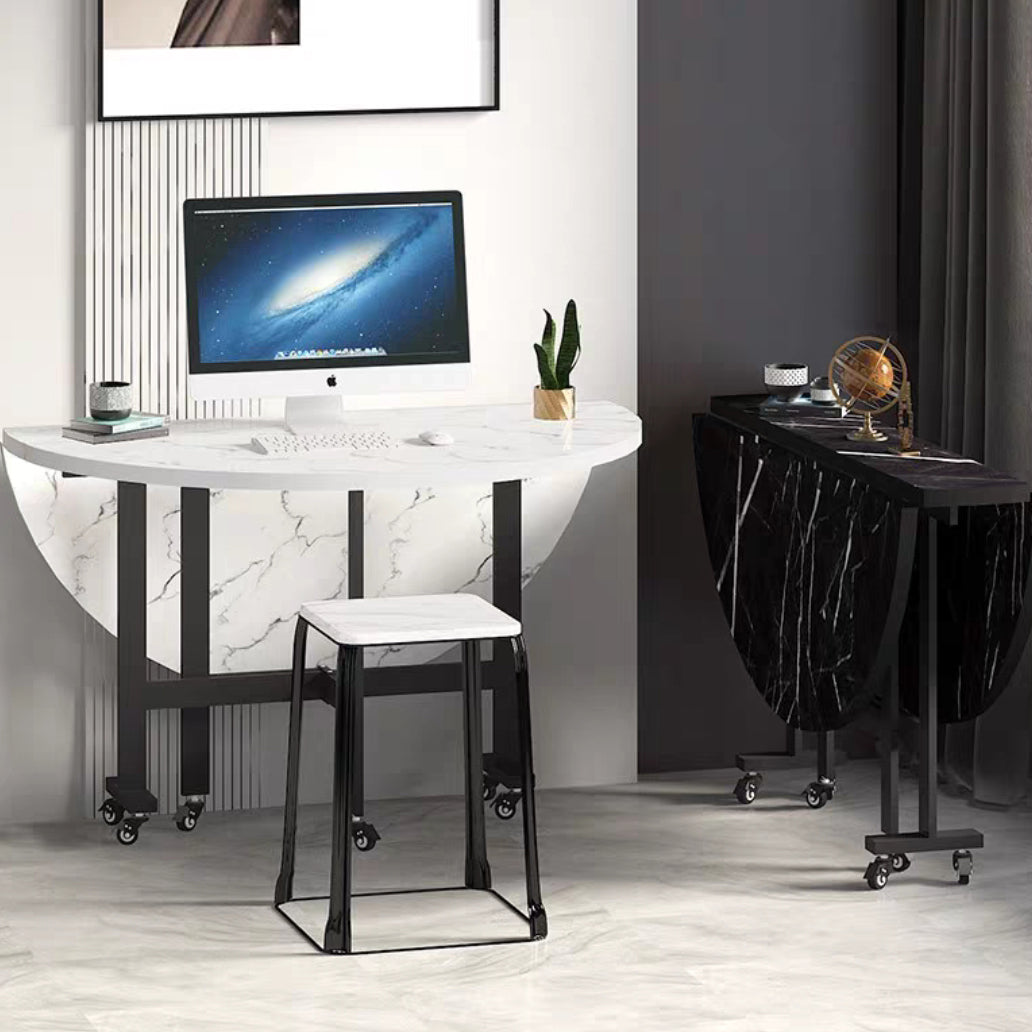 Metal Contemporary Round Dining Table High Gloss White Wood Top Table with Drop Leaf Clearhalo ' dining_table' 'Dining Tables & Seating' 'Dining Tables' 'furn' 'furn_dining_table' 'Furniture' 'furniture_dining_table' 'Kitchen & Dining Furniture' 'kitchen&dining_furn' 'kitchen' 'kitchen_dining_table' 4020617