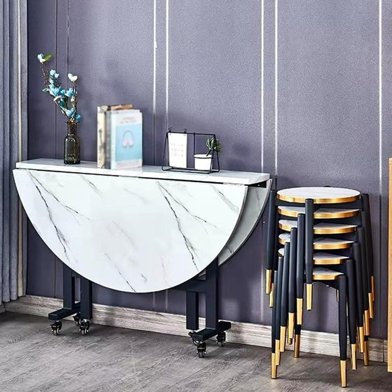 Metal Contemporary Round Dining Table High Gloss White Wood Top Table with Drop Leaf Clearhalo ' dining_table' 'Dining Tables & Seating' 'Dining Tables' 'furn' 'furn_dining_table' 'Furniture' 'furniture_dining_table' 'Kitchen & Dining Furniture' 'kitchen&dining_furn' 'kitchen' 'kitchen_dining_table' 4020618