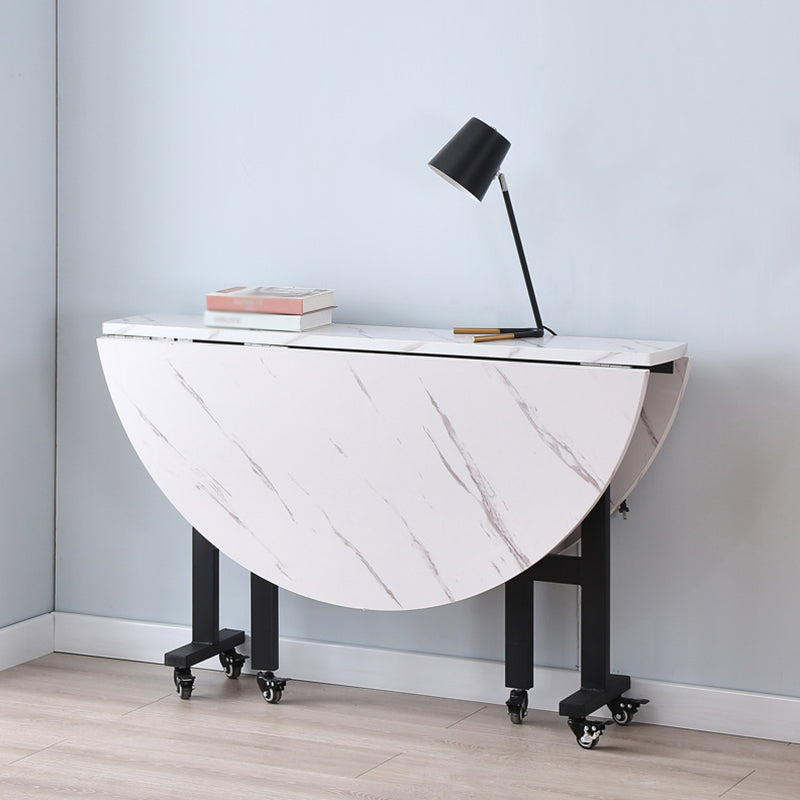 Metal Contemporary Round Dining Table High Gloss White Wood Top Table with Drop Leaf Clearhalo ' dining_table' 'Dining Tables & Seating' 'Dining Tables' 'furn' 'furn_dining_table' 'Furniture' 'furniture_dining_table' 'Kitchen & Dining Furniture' 'kitchen&dining_furn' 'kitchen' 'kitchen_dining_table' 4020623