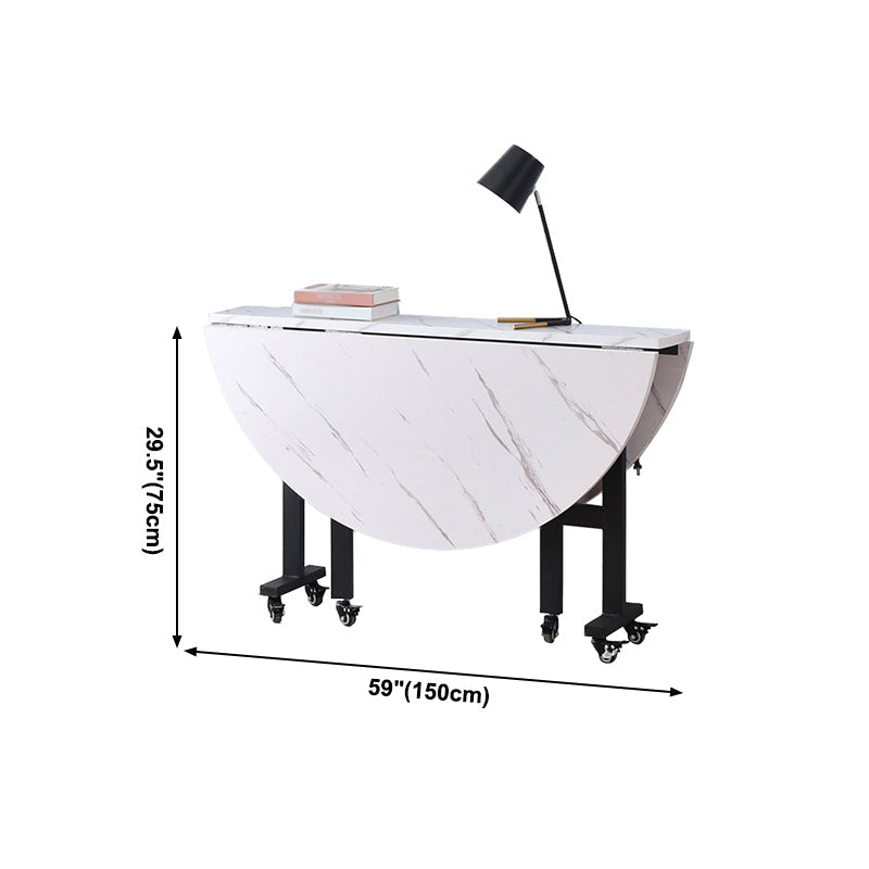 Metal Contemporary Round Dining Table High Gloss White Wood Top Table with Drop Leaf Clearhalo ' dining_table' 'Dining Tables & Seating' 'Dining Tables' 'furn' 'furn_dining_table' 'Furniture' 'furniture_dining_table' 'Kitchen & Dining Furniture' 'kitchen&dining_furn' 'kitchen' 'kitchen_dining_table' 4020627