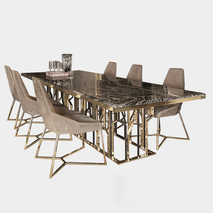 Luxury Style Marble Dining Table Single Pedestal Base Rectangle Table for Home Gold Without Chairs Clearhalo ' dining_table' 'Dining Tables & Seating' 'Dining Tables' 'furn' 'furn_dining_table' 'Furniture' 'furniture_dining_table' 'Kitchen & Dining Furniture' 'kitchen&dining_furn' 'kitchen' 'kitchen_dining_table' 4020676