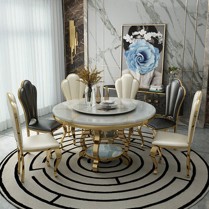 Luxury Style Marble Dining Table Single Pedestal Base Round Table for Home White Without Chairs Clearhalo ' dining_table' 'Dining Tables & Seating' 'Dining Tables' 'furn' 'furn_dining_table' 'Furniture' 'furniture_dining_table' 'Kitchen & Dining Furniture' 'kitchen&dining_furn' 'kitchen' 'kitchen_dining_table' 4020699