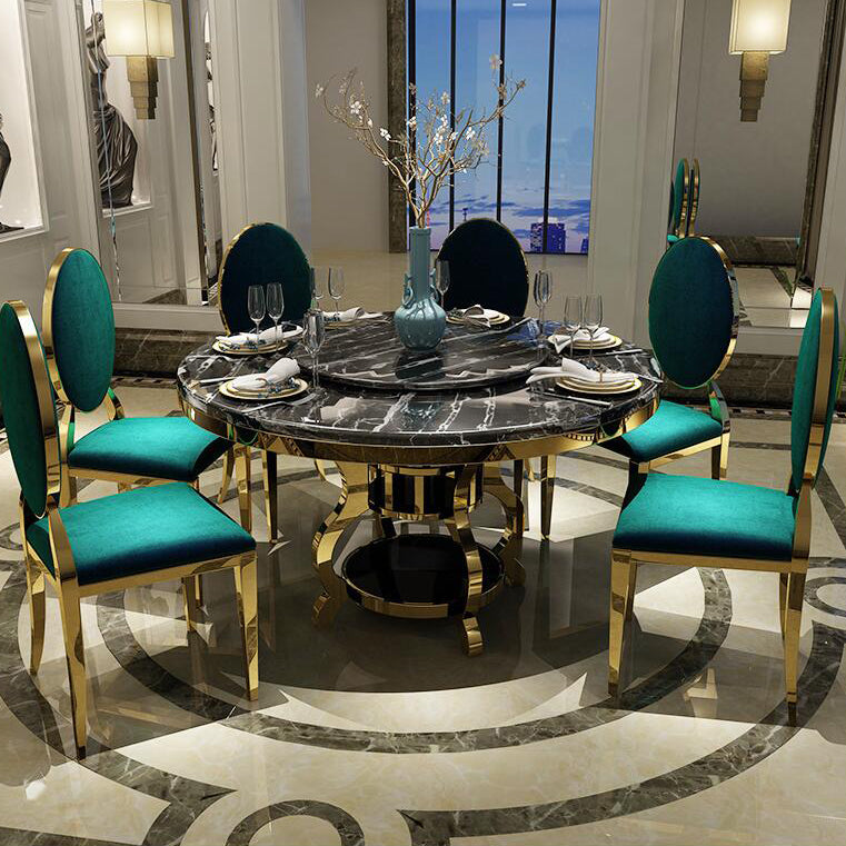 Luxury Style Marble Dining Table Single Pedestal Base Round Table for Home Black Without Chairs Clearhalo ' dining_table' 'Dining Tables & Seating' 'Dining Tables' 'furn' 'furn_dining_table' 'Furniture' 'furniture_dining_table' 'Kitchen & Dining Furniture' 'kitchen&dining_furn' 'kitchen' 'kitchen_dining_table' 4020700