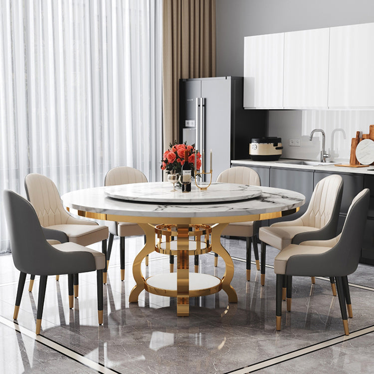 Luxury Style Marble Dining Table Single Pedestal Base Round Table for Home Clearhalo ' dining_table' 'Dining Tables & Seating' 'Dining Tables' 'furn' 'furn_dining_table' 'Furniture' 'furniture_dining_table' 'Kitchen & Dining Furniture' 'kitchen&dining_furn' 'kitchen' 'kitchen_dining_table' 4020701