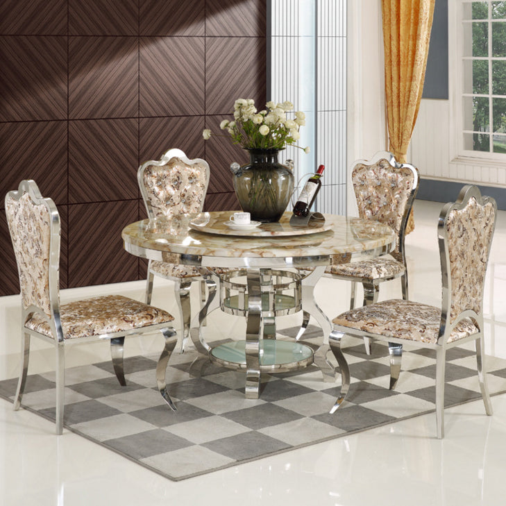 Luxury Style Marble Dining Table Single Pedestal Base Round Table for Home Yellow Without Chairs Clearhalo ' dining_table' 'Dining Tables & Seating' 'Dining Tables' 'furn' 'furn_dining_table' 'Furniture' 'furniture_dining_table' 'Kitchen & Dining Furniture' 'kitchen&dining_furn' 'kitchen' 'kitchen_dining_table' 4020702