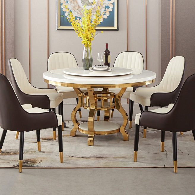 Luxury Style Marble Dining Table Single Pedestal Base Round Table for Home Clearhalo ' dining_table' 'Dining Tables & Seating' 'Dining Tables' 'furn' 'furn_dining_table' 'Furniture' 'furniture_dining_table' 'Kitchen & Dining Furniture' 'kitchen&dining_furn' 'kitchen' 'kitchen_dining_table' 4020709
