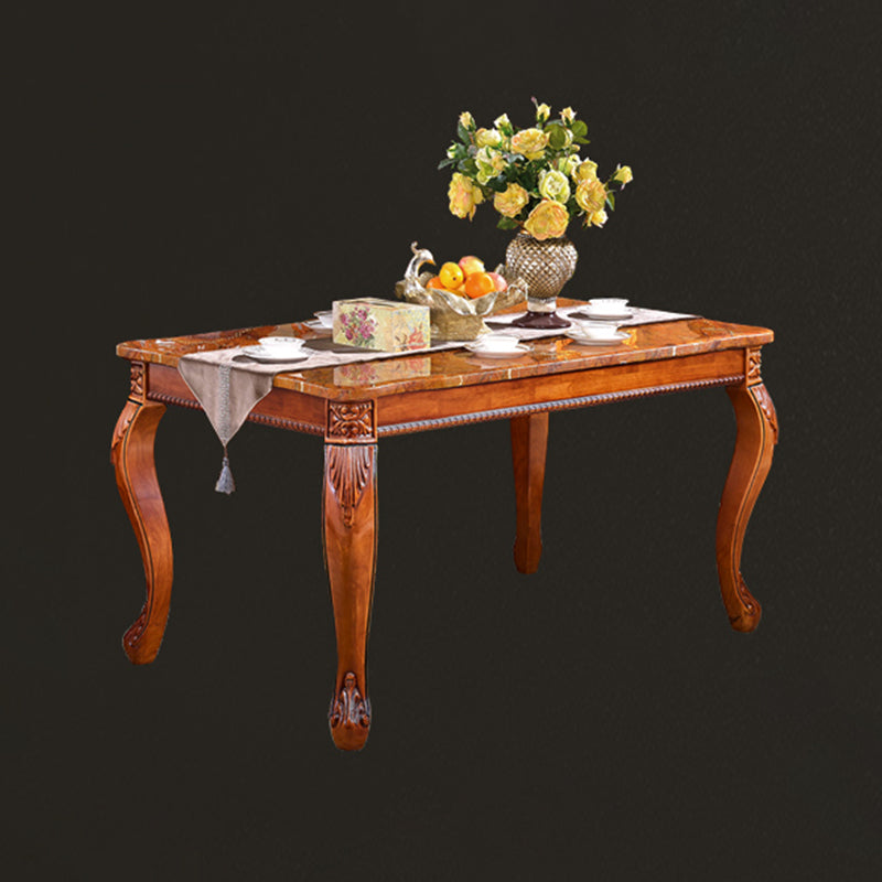 Rectangle Shape Mid-Century Modern Dining Table Brown Tone Fixed Table with 4 Legs Marble Clearhalo ' dining_table' 'Dining Tables & Seating' 'Dining Tables' 'Furniture' 'furniture_dining_table' 'Kitchen & Dining Furniture' 'kitchen&dining_furn' 'kitchen' 'kitchen_dining_table' 4020731