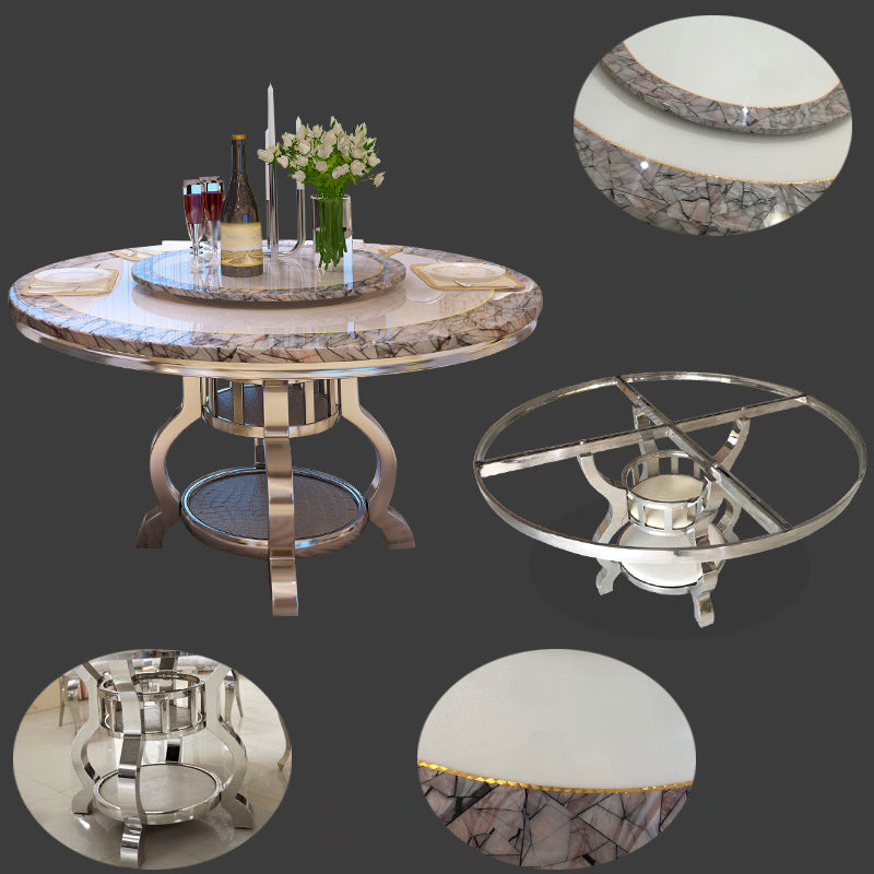 Luxury Style Marble Dining Table Single Pedestal Base Round Table for Dining Room Clearhalo ' dining_table' 'Dining Tables & Seating' 'Dining Tables' 'furn' 'furn_dining_table' 'Furniture' 'furniture_dining_table' 'Kitchen & Dining Furniture' 'kitchen&dining_furn' 'kitchen' 'kitchen_dining_table' 4020760