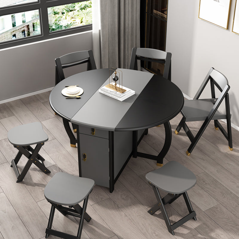 Foldable Rubberwood Dining Table Extendable Round Table with Storage Trestle Base Clearhalo ' dining_table' 'Dining Tables & Seating' 'Dining Tables' 'furn' 'furn_dining_table' 'Furniture' 'furniture_dining_table' 'Kitchen & Dining Furniture' 'kitchen&dining_furn' 'kitchen' 'kitchen_dining_table' 4020826