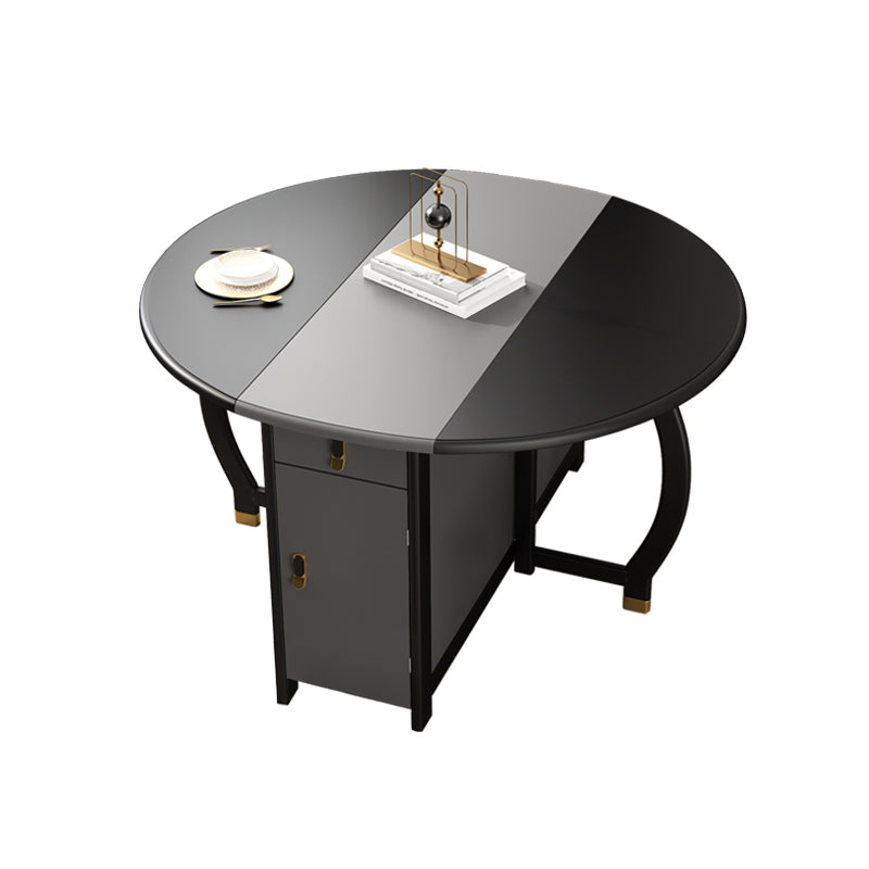 Foldable Rubberwood Dining Table Extendable Round Table with Storage Trestle Base Without Chairs Clearhalo ' dining_table' 'Dining Tables & Seating' 'Dining Tables' 'furn' 'furn_dining_table' 'Furniture' 'furniture_dining_table' 'Kitchen & Dining Furniture' 'kitchen&dining_furn' 'kitchen' 'kitchen_dining_table' 4020829
