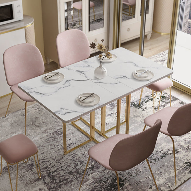 Faux Marble Dining Table Simplicity Style Sled Base Table for Dining Room Gold Without Chairs Clearhalo ' dining_table' 'Dining Tables & Seating' 'Dining Tables' 'furn' 'furn_dining_table' 'Furniture' 'furniture_dining_table' 'Kitchen & Dining Furniture' 'kitchen&dining_furn' 'kitchen' 'kitchen_dining_table' 4020859