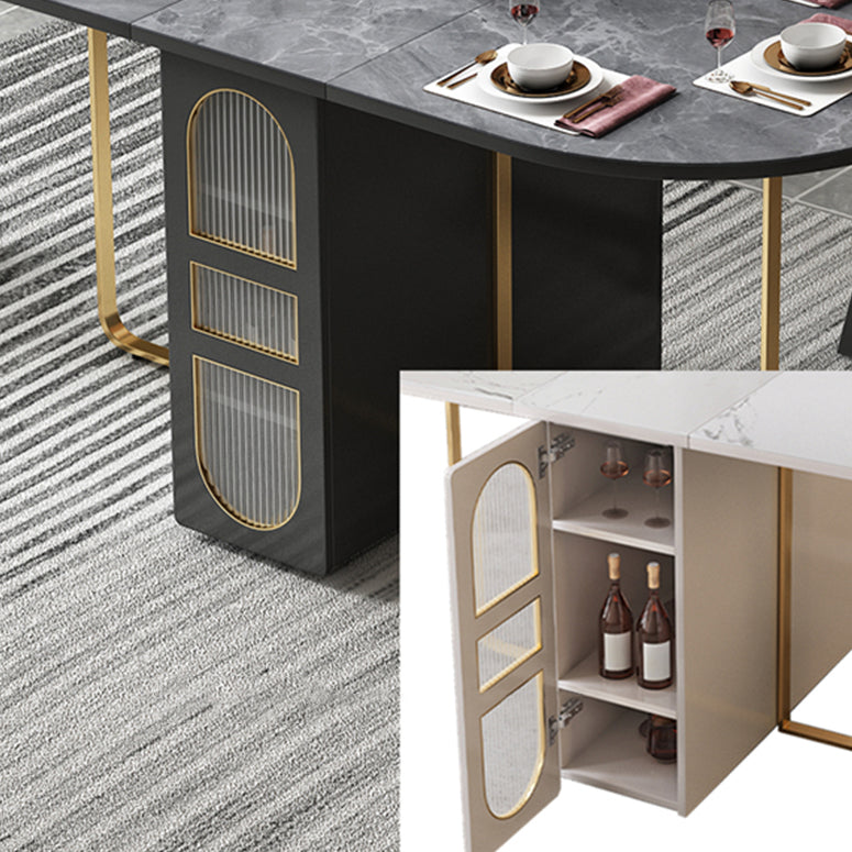 59'' Foldable Sintered Stone Top Dining Table Modern Oval Table with Storage Trestle Base Clearhalo ' dining_table' 'Dining Tables & Seating' 'Dining Tables' 'furn' 'furn_dining_table' 'Furniture' 'furniture_dining_table' 'Kitchen & Dining Furniture' 'kitchen&dining_furn' 'kitchen' 'kitchen_dining_table' 4020884