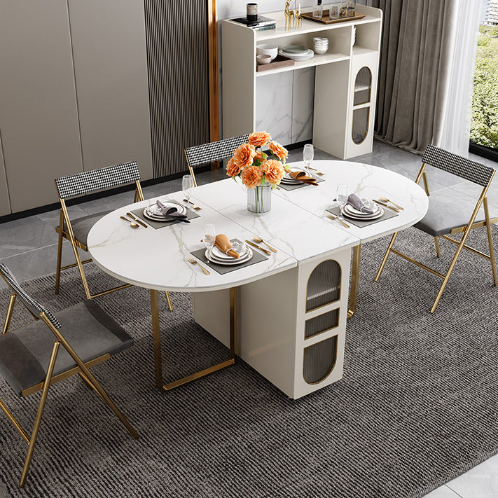 Sintered Stone Dining Table Modern Oval Drop-Leaf 59" Dining Table for Home Use White Without Chairs Clearhalo ' dining_table' 'Dining Tables & Seating' 'Dining Tables' 'furn' 'furn_dining_table' 'Furniture' 'furniture_dining_table' 'Kitchen & Dining Furniture' 'kitchen&dining_furn' 'kitchen' 'kitchen_dining_table' 4020900