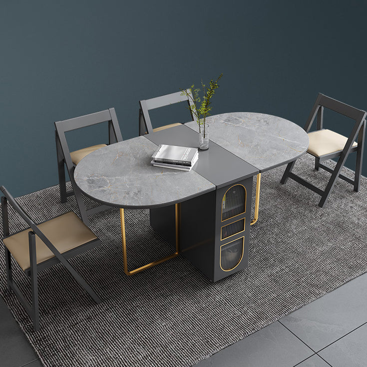 Sintered Stone Dining Table Modern Oval Drop-Leaf 59" Dining Table for Home Use Clearhalo ' dining_table' 'Dining Tables & Seating' 'Dining Tables' 'furn' 'furn_dining_table' 'Furniture' 'furniture_dining_table' 'Kitchen & Dining Furniture' 'kitchen&dining_furn' 'kitchen' 'kitchen_dining_table' 4020902