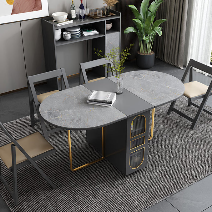 Sintered Stone Dining Table Modern Oval Drop-Leaf 59" Dining Table for Home Use Clearhalo ' dining_table' 'Dining Tables & Seating' 'Dining Tables' 'furn' 'furn_dining_table' 'Furniture' 'furniture_dining_table' 'Kitchen & Dining Furniture' 'kitchen&dining_furn' 'kitchen' 'kitchen_dining_table' 4020909