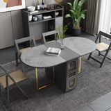 Sintered Stone Dining Table Modern Oval Drop-Leaf 59" Dining Table for Home Use Clearhalo ' dining_table' 'Dining Tables & Seating' 'Dining Tables' 'furn' 'furn_dining_table' 'Furniture' 'furniture_dining_table' 'Kitchen & Dining Furniture' 'kitchen&dining_furn' 'kitchen' 'kitchen_dining_table' 4020909